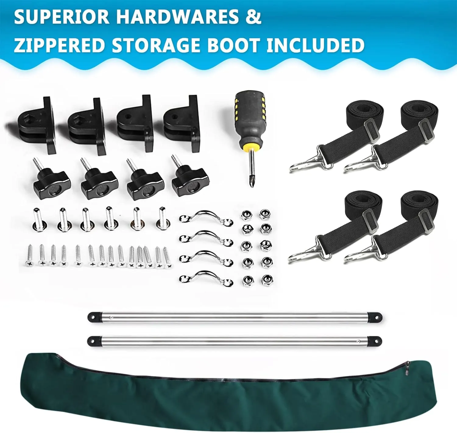Naviskin 10 Optional Colors Available 3-4 Bow 13 Different Size Bimini Top Cover Includes Mounting Hardwares,Storage Boot with 1 Inch Aluminum Frame