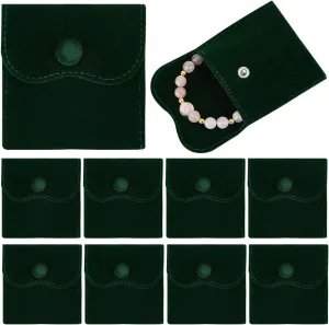 NBEADS 10 Pcs Velvet Jewelry Pouches with Snap Button, 2.76x2.76 Inch Square Velvet Jewelry Storage Bags Luxury Gift Bag and Jewelry Necklace Bracelet Packing, Dark Green
