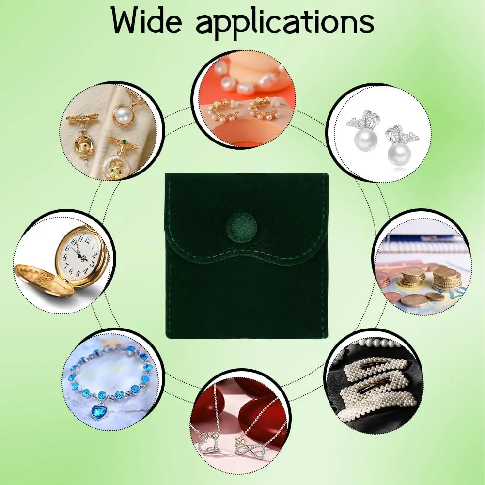NBEADS 10 Pcs Velvet Jewelry Pouches with Snap Button, 2.76x2.76 Inch Square Velvet Jewelry Storage Bags Luxury Gift Bag and Jewelry Necklace Bracelet Packing, Dark Green