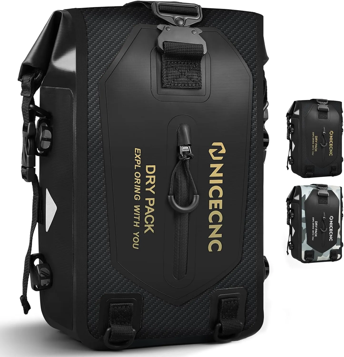 NICE CNC Waterproof Crash Bar Bag - 7L Universal Motorcycle Tail Bag with Shoulder Strap, 4 DIY Installation Positions, Black