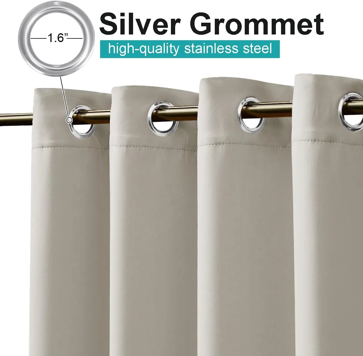 NICETOWN 2 Panels Patio Curtains for Outdoor Waterproof, Machine Washable Rustproof Grommet Thermal Insulated Room Darkening Outdoor Drapes Privacy for Balcony, W52 x L108, Natural
