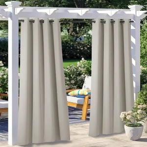 NICETOWN 2 Panels Patio Curtains for Outdoor Waterproof, Machine Washable Rustproof Grommet Thermal Insulated Room Darkening Outdoor Drapes Privacy for Balcony, W52 x L108, Natural