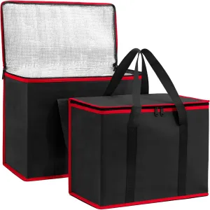 (Not Made In China) Insulated Grocery Bags w/Zippered Top, Reusable Shopping Bags, Catering and Delivery Bag For Hot and Cold Food, Collapsible Thermal Tote For Doordash and Uber Eats