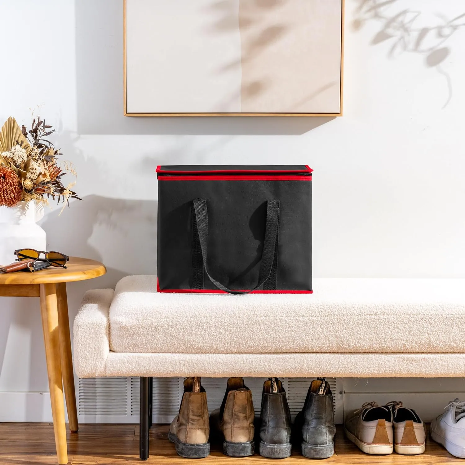 (Not Made In China) Insulated Grocery Bags w/Zippered Top, Reusable Shopping Bags, Catering and Delivery Bag For Hot and Cold Food, Collapsible Thermal Tote For Doordash and Uber Eats