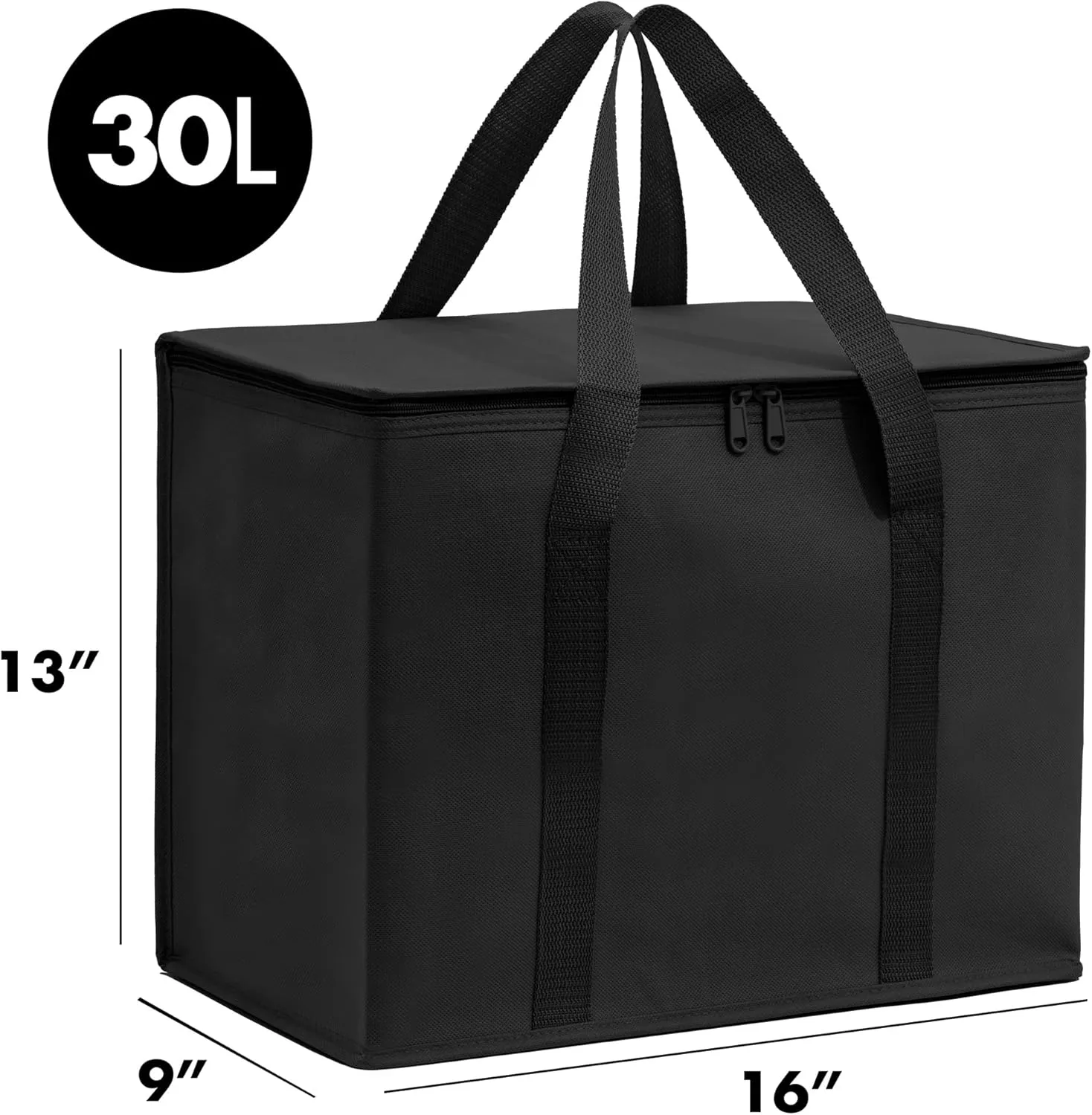 (Not Made In China) Insulated Grocery Bags w/Zippered Top, Reusable Shopping Bags, Catering and Delivery Bag For Hot and Cold Food, Collapsible Thermal Tote For Doordash and Uber Eats