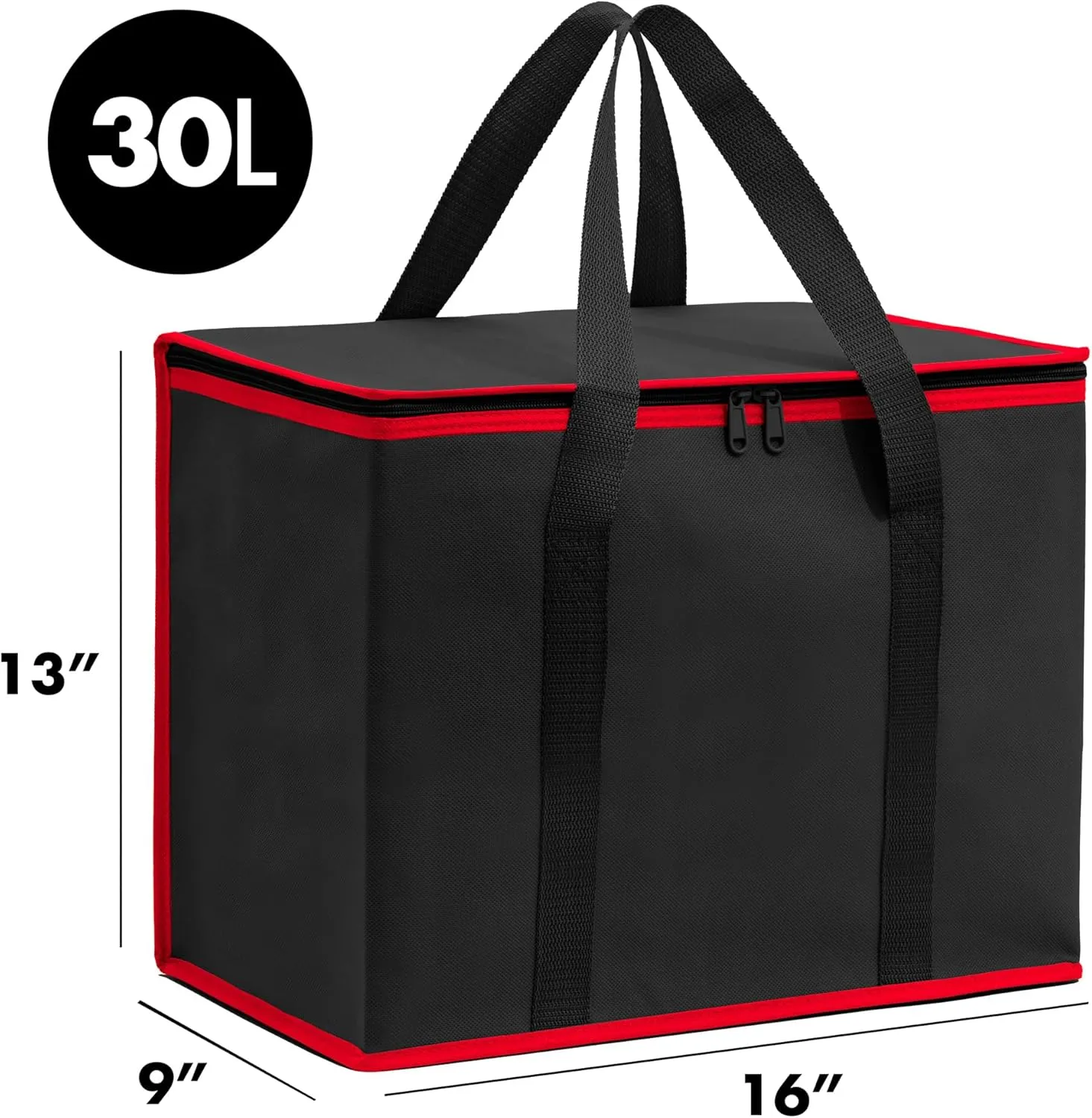 (Not Made In China) Insulated Grocery Bags w/Zippered Top, Reusable Shopping Bags, Catering and Delivery Bag For Hot and Cold Food, Collapsible Thermal Tote For Doordash and Uber Eats