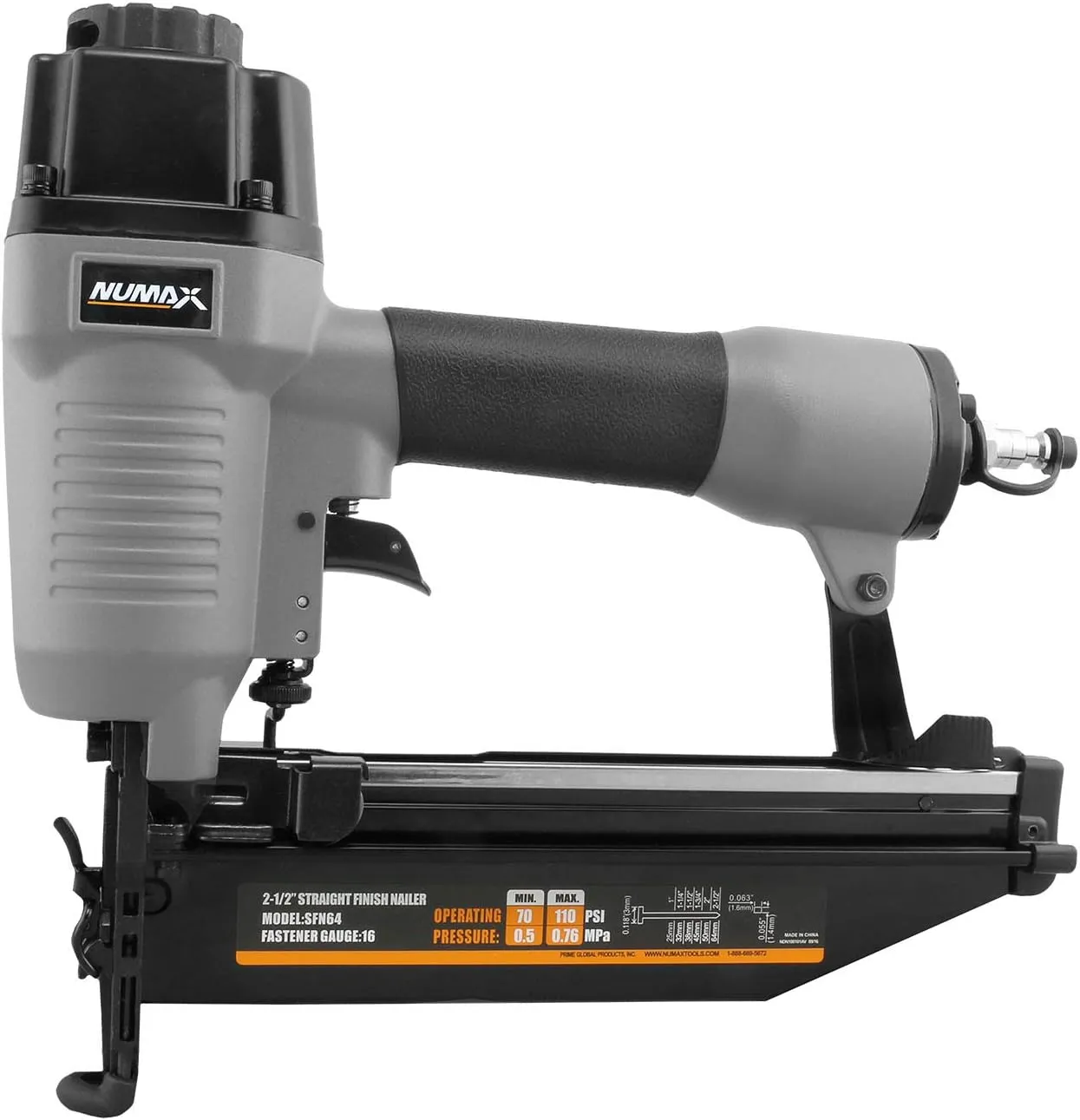 NuMax SFN64WN Pneumatic 16-Gauge 2-1/2" Straight Finish Nailer with Nails (2000 Count)