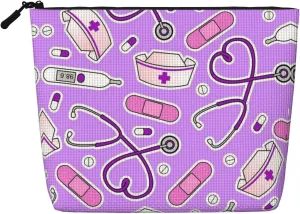 Nurse Pattern Purple Print Single-Layer Makeup Bag Travel Cosmetic Bag With Zippered Pouches Women Essentials