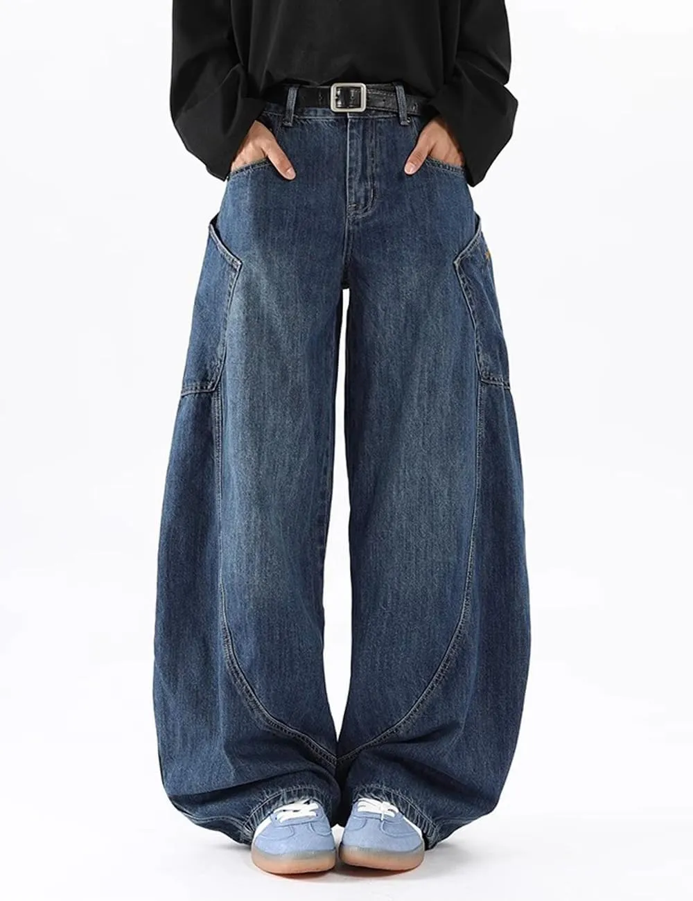 Nutriangee Men's Baggy Barrel Wide Leg Jeans Irregular Sutures for Men Women Loose Fit Streetwear Y2k Hip Hop Denim Pants