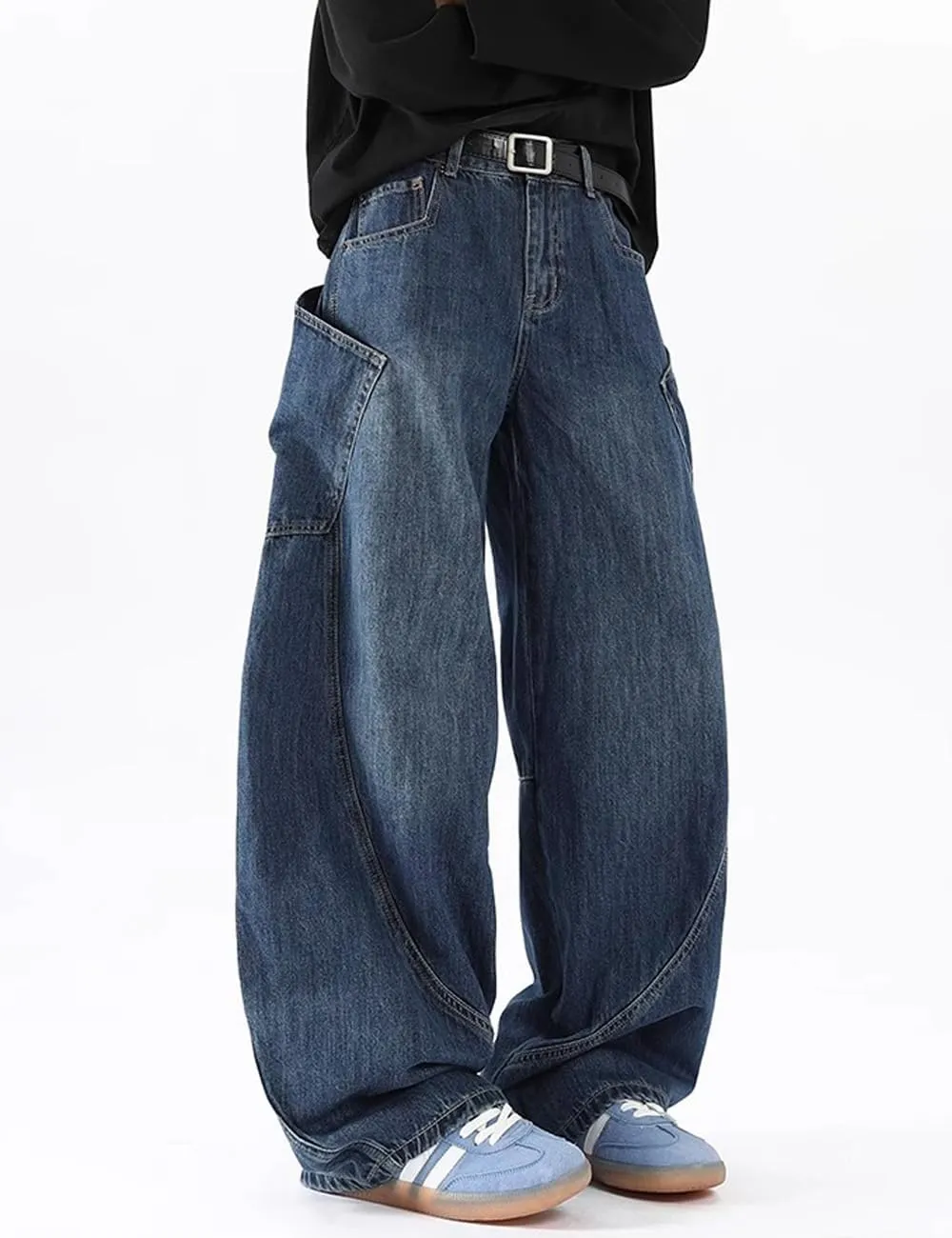Nutriangee Men's Baggy Barrel Wide Leg Jeans Irregular Sutures for Men Women Loose Fit Streetwear Y2k Hip Hop Denim Pants