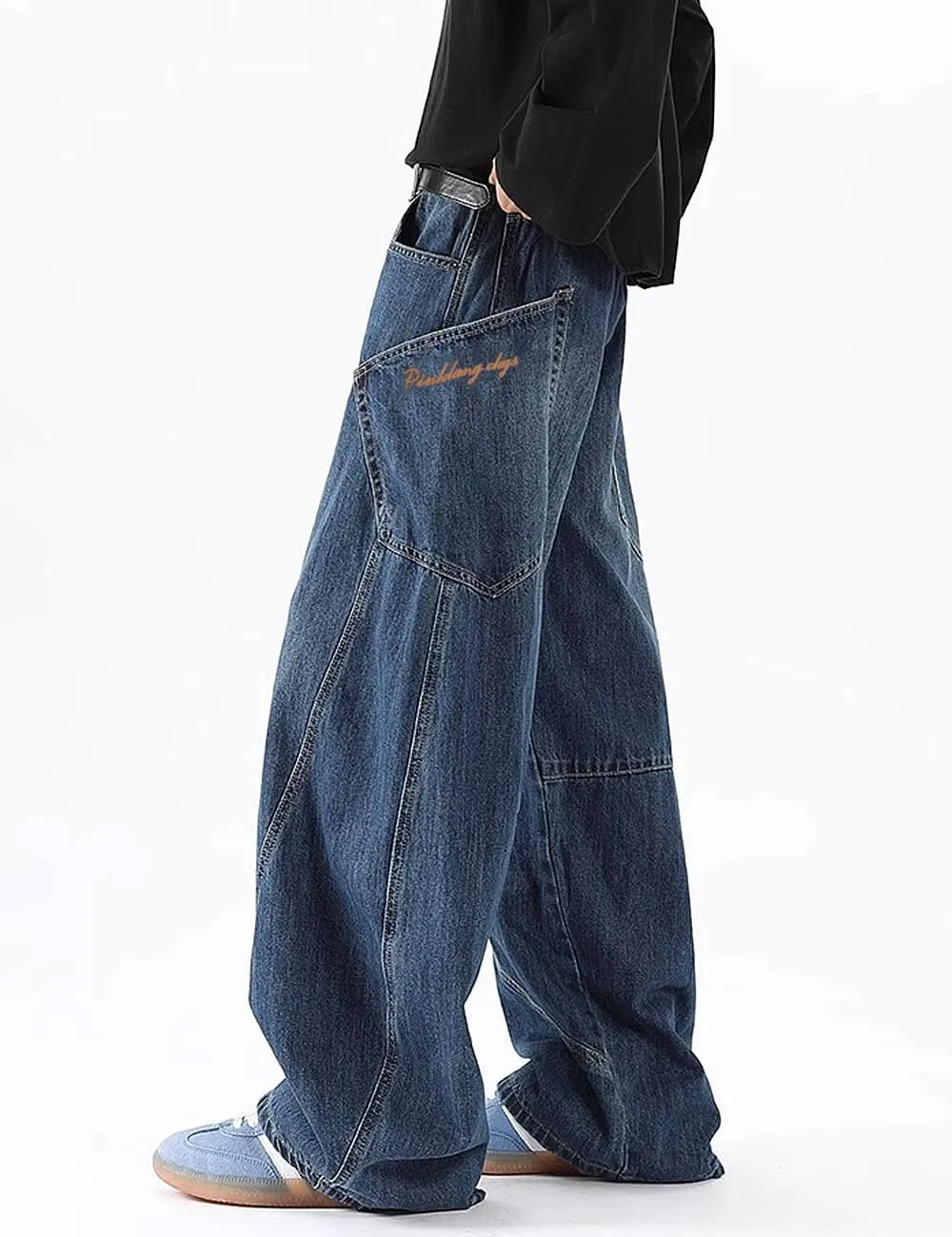 Nutriangee Men's Baggy Barrel Wide Leg Jeans Irregular Sutures for Men Women Loose Fit Streetwear Y2k Hip Hop Denim Pants