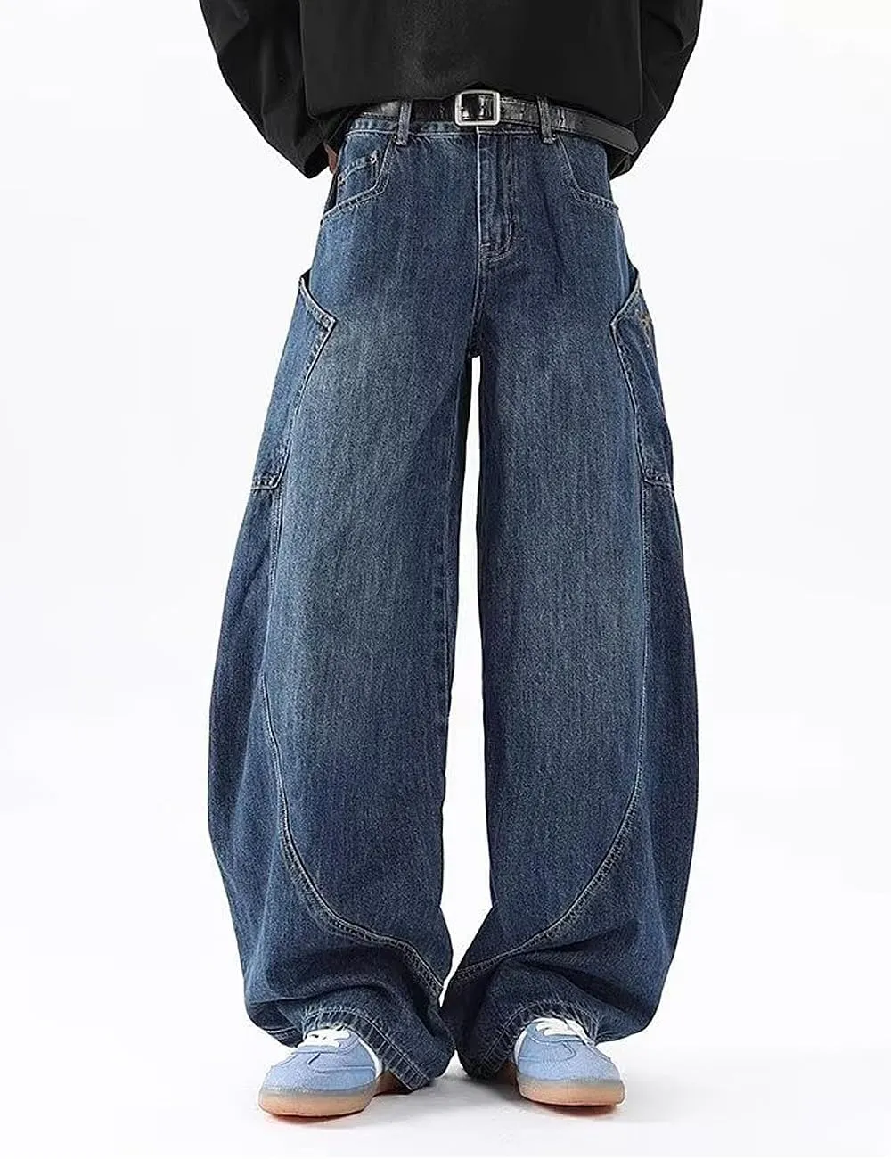 Nutriangee Men's Baggy Barrel Wide Leg Jeans Irregular Sutures for Men Women Loose Fit Streetwear Y2k Hip Hop Denim Pants