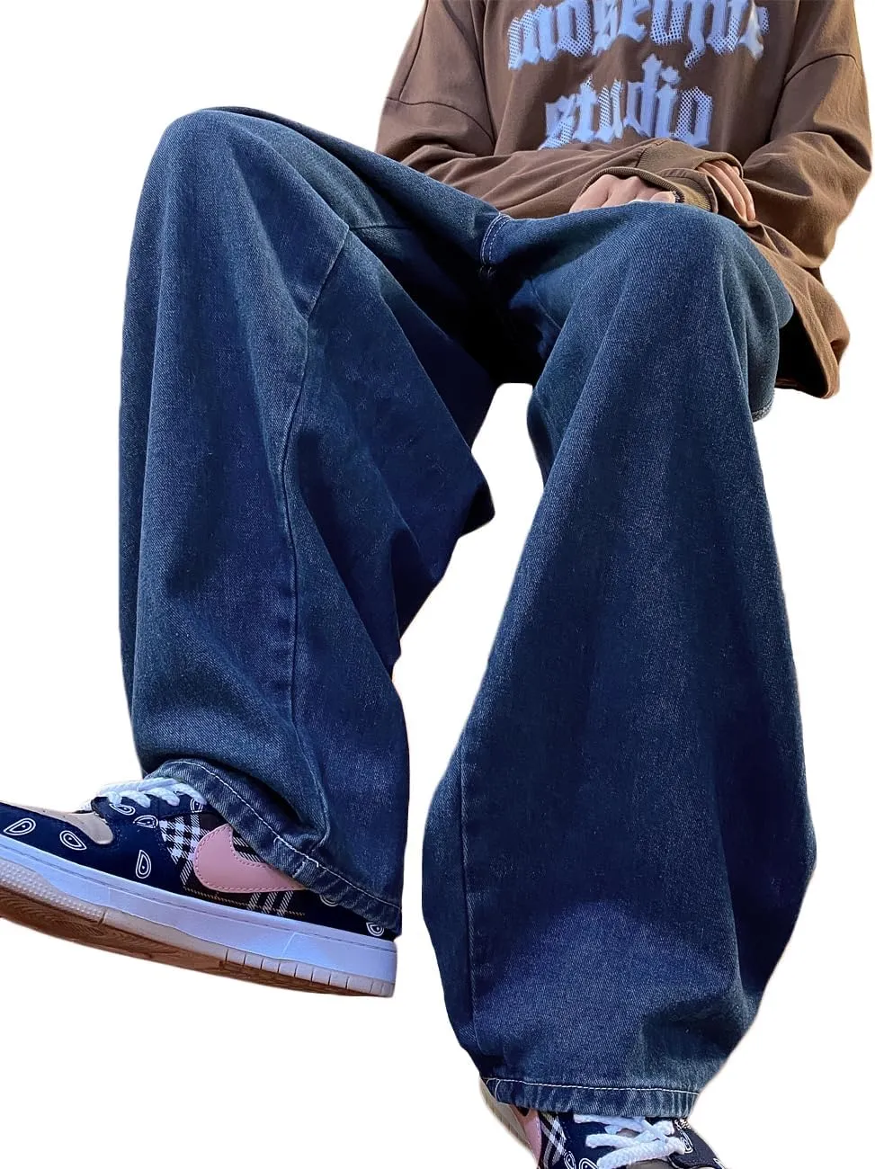 Nutriangee Men's Loose Fit Baggy Jeans Casual Streetwear Wide Leg Hip Hop Oversized Denim Pants