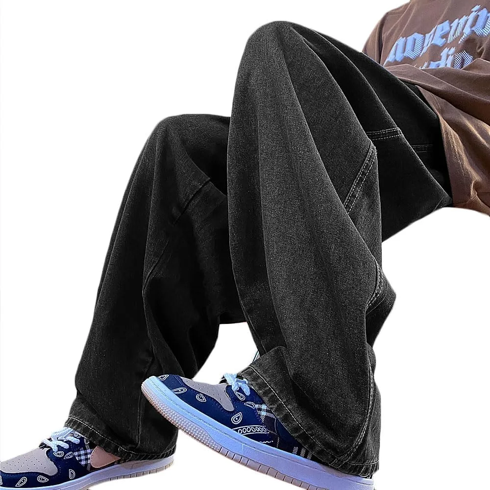 Nutriangee Men's Loose Fit Baggy Jeans Casual Streetwear Wide Leg Hip Hop Oversized Denim Pants