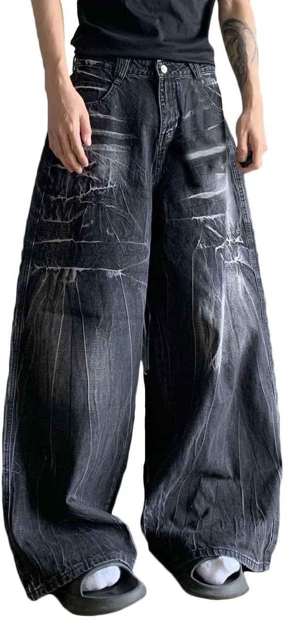 Nutriangee Men's Wide Leg Baggy Jeans, Loose Fit Hip Hop Y2K Streetwear Skater Denim Pants