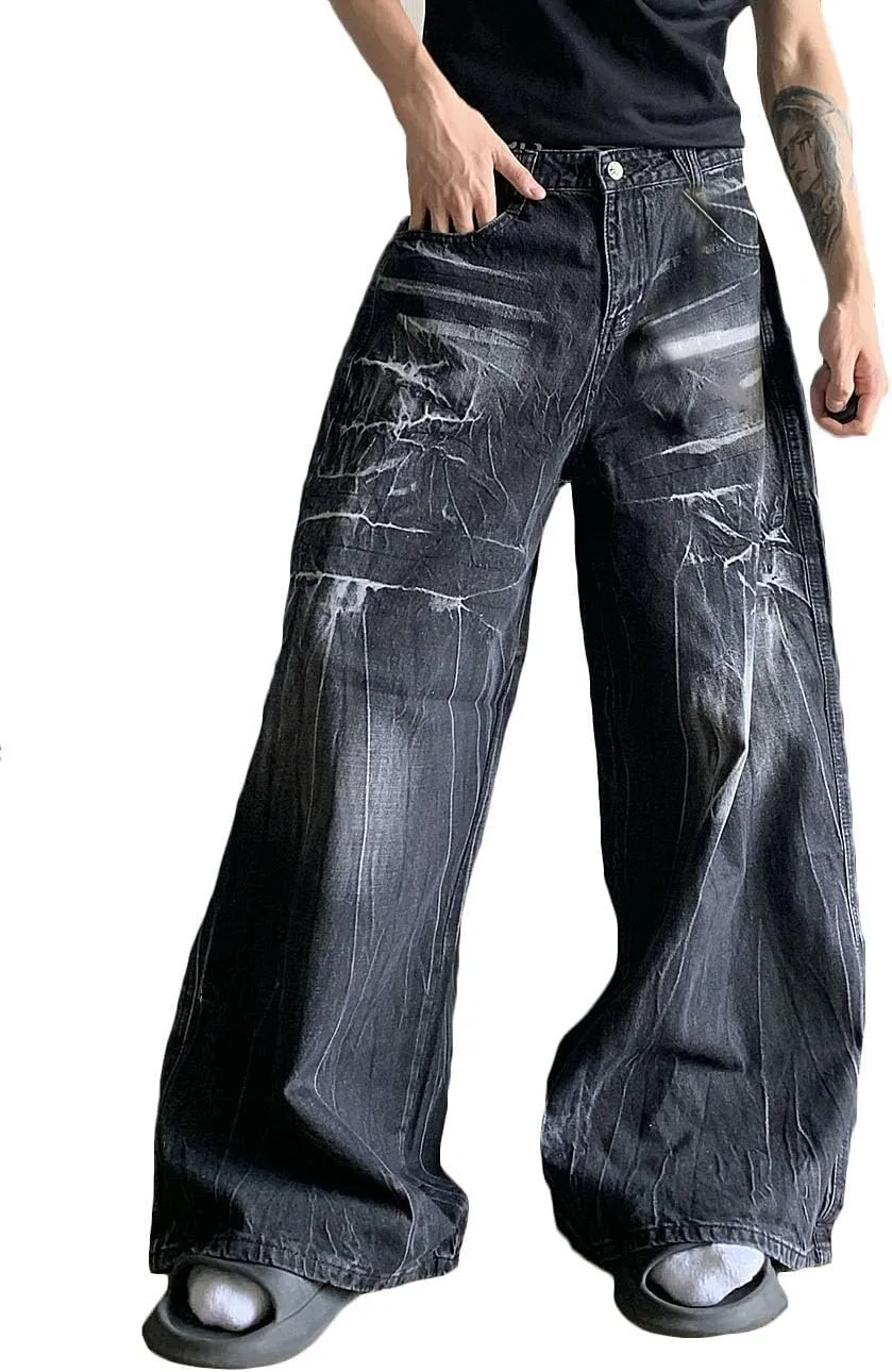 Nutriangee Men's Wide Leg Baggy Jeans, Loose Fit Hip Hop Y2K Streetwear Skater Denim Pants