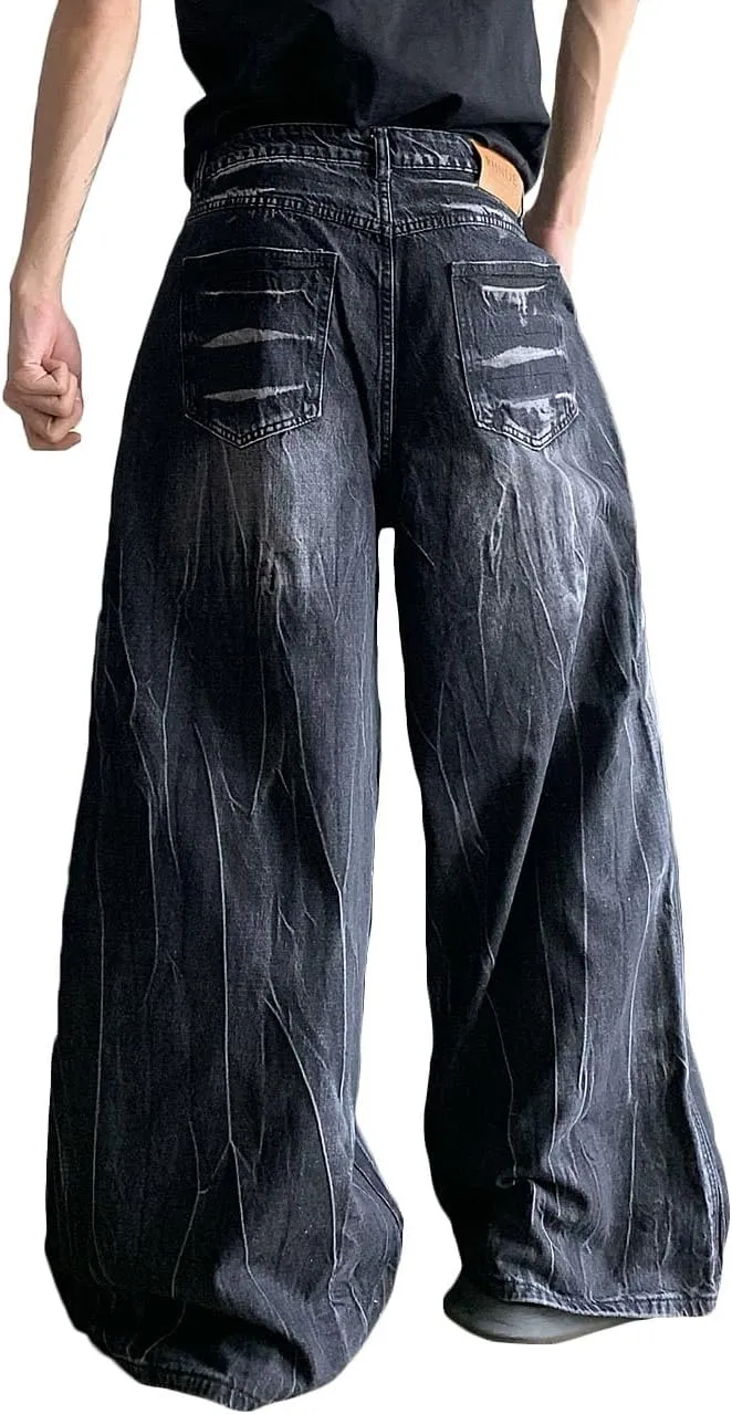 Nutriangee Men's Wide Leg Baggy Jeans, Loose Fit Hip Hop Y2K Streetwear Skater Denim Pants