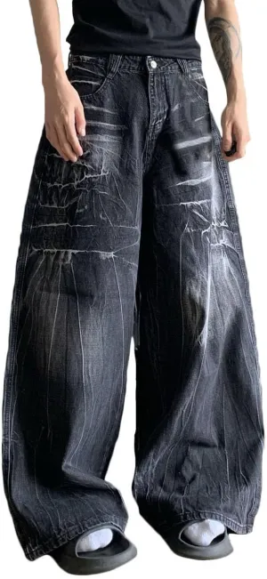 Nutriangee Men's Wide Leg Baggy Jeans, Loose Fit Hip Hop Y2K Streetwear Skater Denim Pants