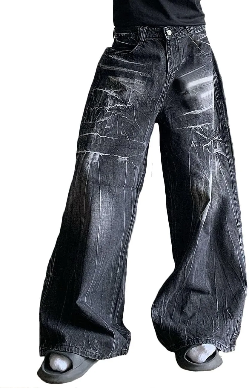 Nutriangee Men's Wide Leg Baggy Jeans, Loose Fit Hip Hop Y2K Streetwear Skater Denim Pants
