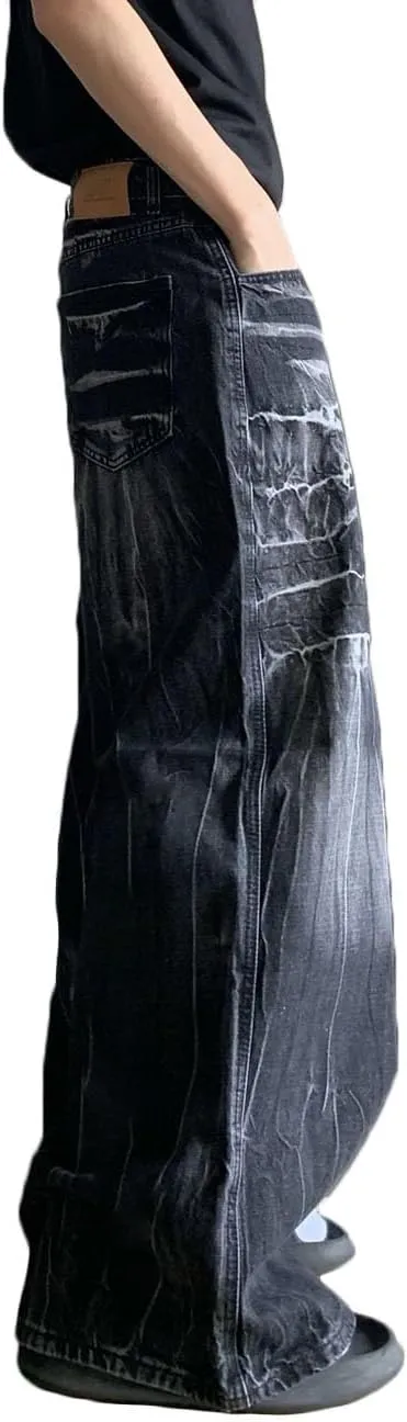 Nutriangee Men's Wide Leg Baggy Jeans, Loose Fit Hip Hop Y2K Streetwear Skater Denim Pants