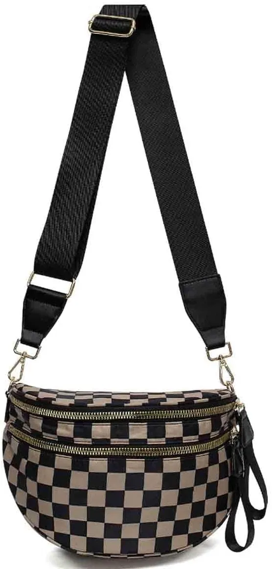 Nuvore ComfortBag,Nuvore Crossbody Bag,Multiple Pockets Large Capacity Spacious Stylish Checkered Bum Bags for Women