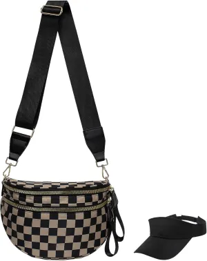 Nuvore Crossbody Bag, Checkered Crossbody Bags for Women, Stylish & Practical Comfort Bag, with Shoulder Strap & Hat