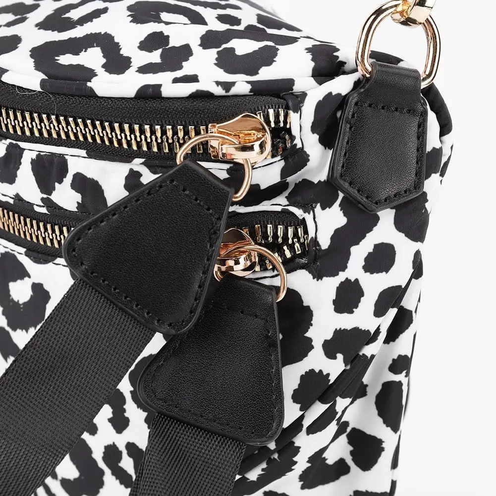 Nylon Crossbody Bag for Women, Large Checkered Purse, Black Handbag for Shopping Travel