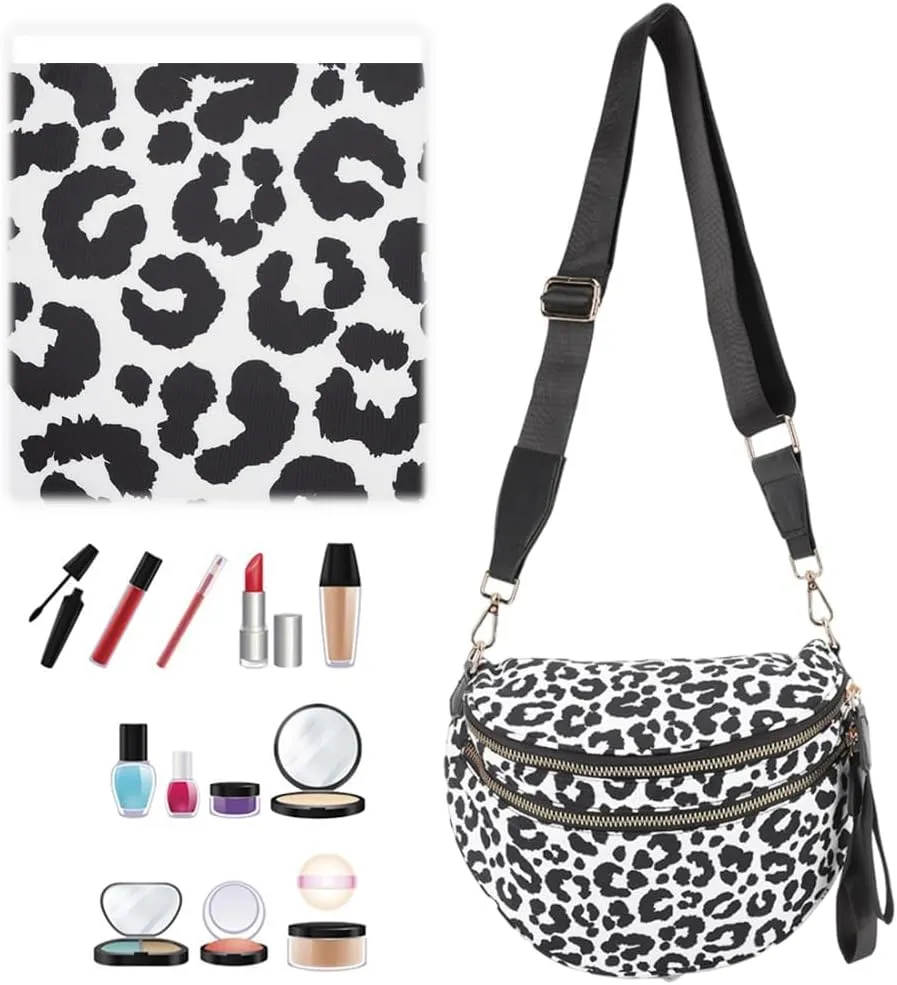 Nylon Crossbody Bag for Women, Large Checkered Purse, Black Handbag for Shopping Travel
