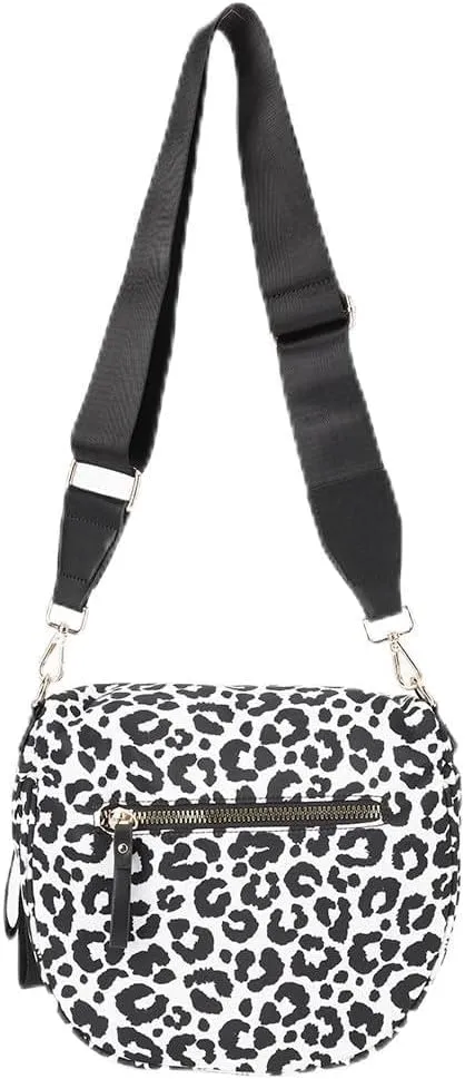 Nylon Crossbody Bag for Women, Large Checkered Purse, Black Handbag for Shopping Travel