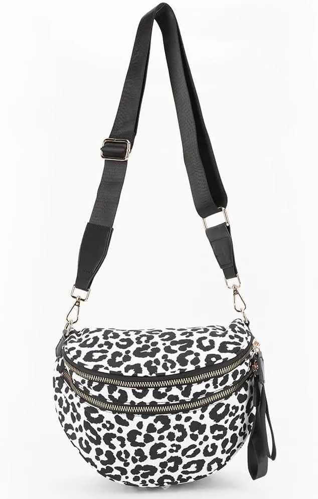 Nylon Crossbody Bag for Women, Large Checkered Purse, Black Handbag for Shopping Travel
