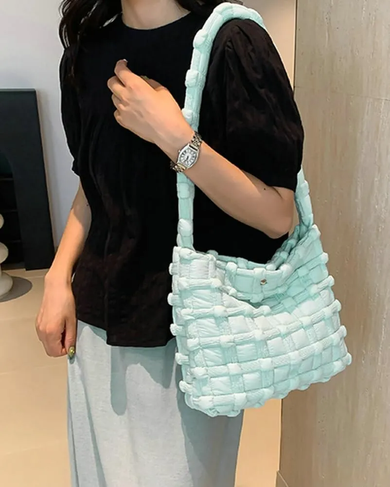 Nylon Tote Bags for Women Large Shoulder Bag Trendy Handbag Bubble Checkered Cloud Top Handle Purse