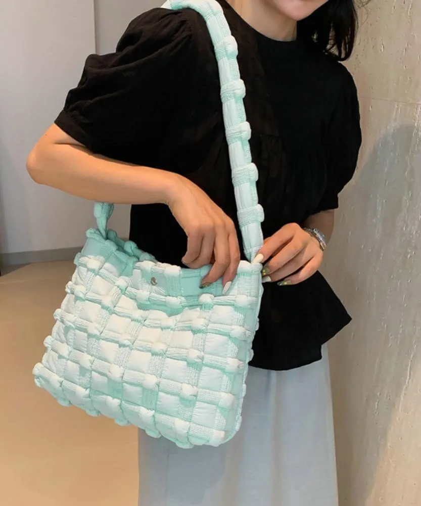 Nylon Tote Bags for Women Large Shoulder Bag Trendy Handbag Bubble Checkered Cloud Top Handle Purse