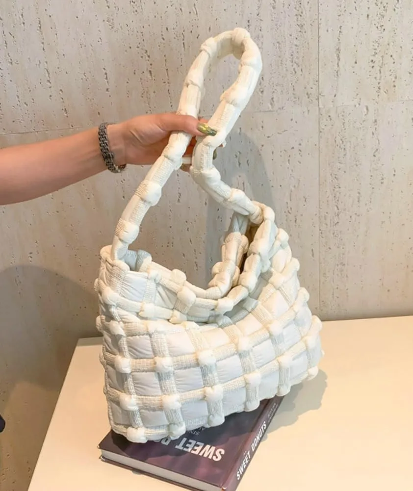 Nylon Tote Bags for Women Large Shoulder Bag Trendy Handbag Bubble Checkered Cloud Top Handle Purse