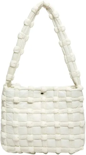 Nylon Tote Bags for Women Large Shoulder Bag Trendy Handbag Bubble Checkered Cloud Top Handle Purse