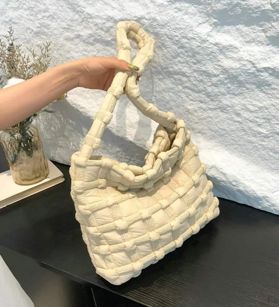 Nylon Tote Bags for Women Large Shoulder Bag Trendy Handbag Bubble Checkered Cloud Top Handle Purse