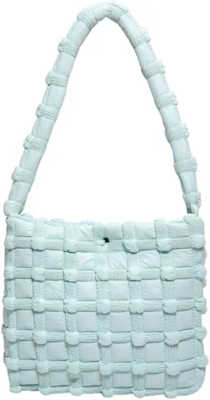 Nylon Tote Bags for Women Large Shoulder Bag Trendy Handbag Bubble Checkered Cloud Top Handle Purse