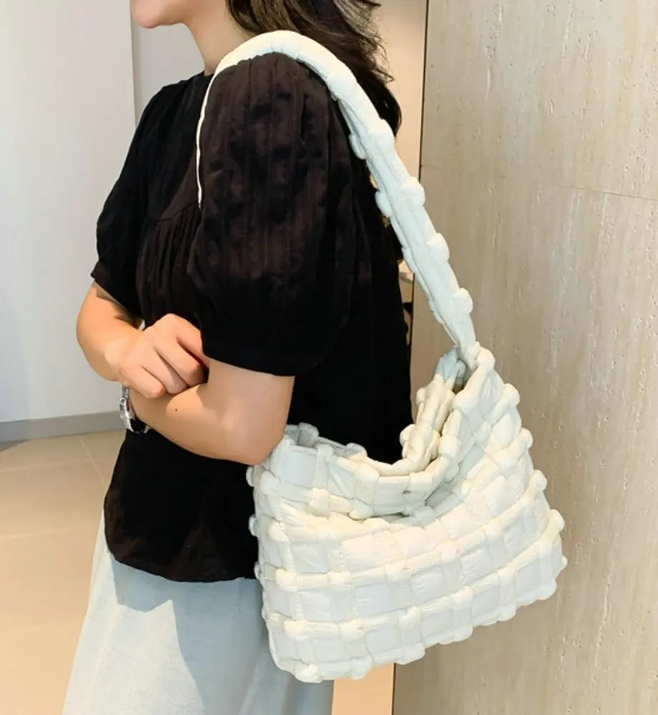 Nylon Tote Bags for Women Large Shoulder Bag Trendy Handbag Bubble Checkered Cloud Top Handle Purse