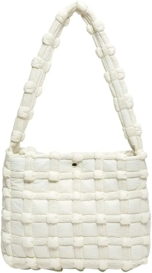 Nylon Tote Bags for Women Large Shoulder Bag Trendy Handbag Bubble Checkered Cloud Top Handle Purse