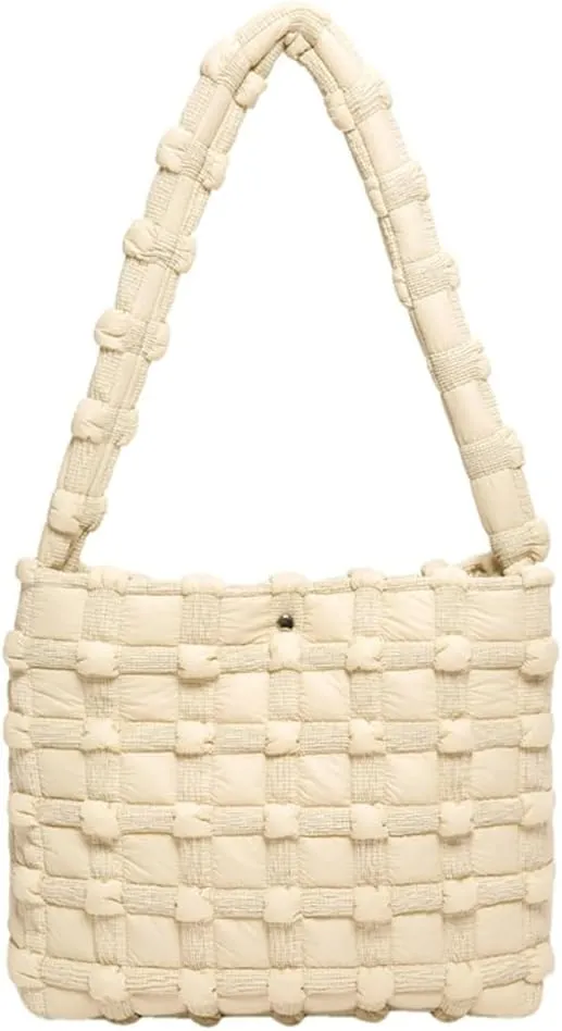 Nylon Tote Bags for Women Large Shoulder Bag Trendy Handbag Bubble Checkered Cloud Top Handle Purse