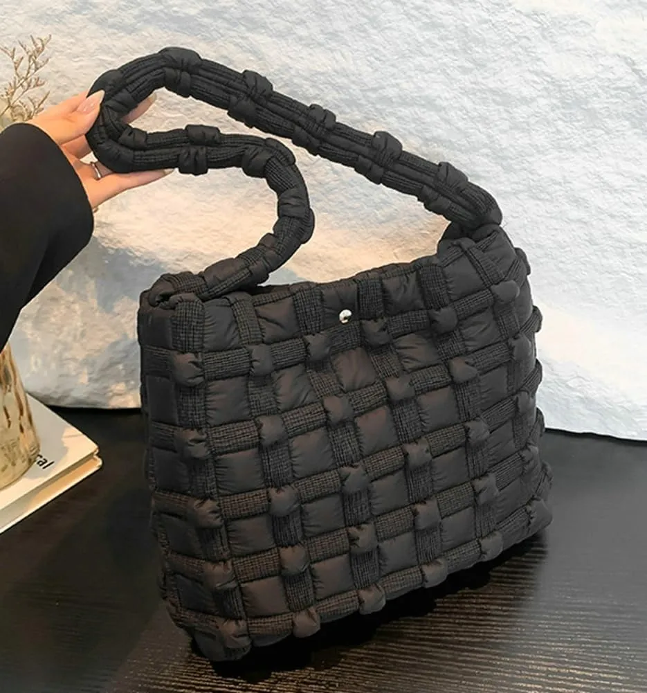 Nylon Tote Bags for Women Large Shoulder Bag Trendy Handbag Bubble Checkered Cloud Top Handle Purse