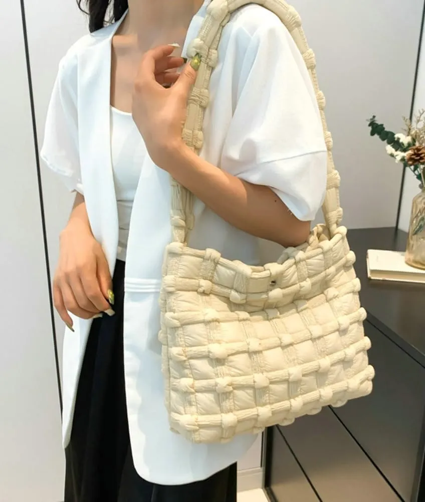 Nylon Tote Bags for Women Large Shoulder Bag Trendy Handbag Bubble Checkered Cloud Top Handle Purse