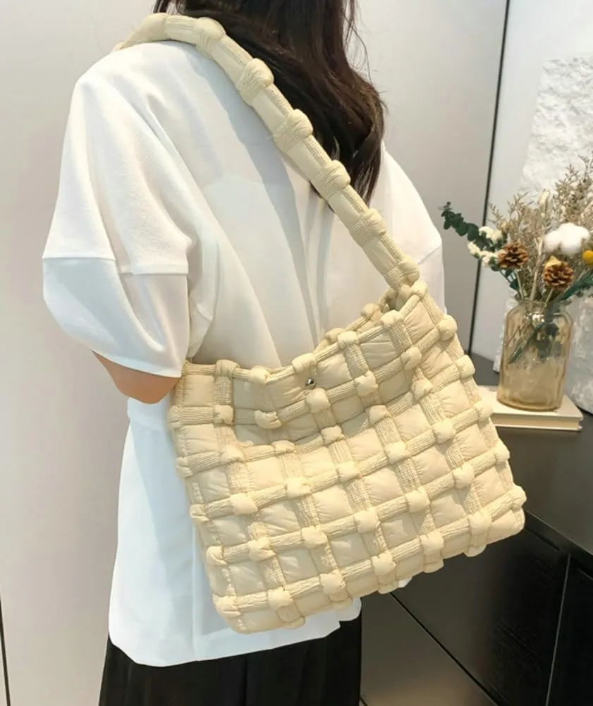 Nylon Tote Bags for Women Large Shoulder Bag Trendy Handbag Bubble Checkered Cloud Top Handle Purse