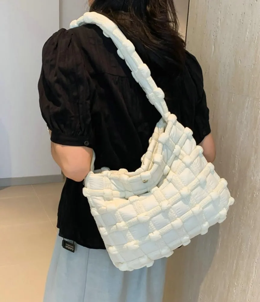 Nylon Tote Bags for Women Large Shoulder Bag Trendy Handbag Bubble Checkered Cloud Top Handle Purse