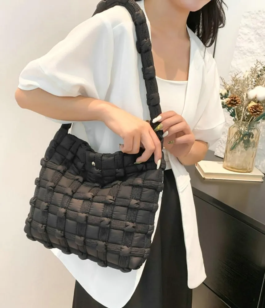 Nylon Tote Bags for Women Large Shoulder Bag Trendy Handbag Bubble Checkered Cloud Top Handle Purse