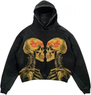 Obenie Halloween Y2K Hoodie Gothic Casual Alphabet Blast Print Pattern Skull Fashion Hoodie Men Harajuku Men Clothing
