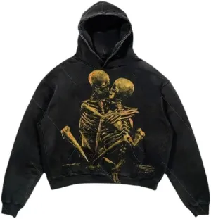 Obenie Halloween Y2K Hoodie Gothic Casual Alphabet Blast Print Pattern Skull Fashion Hoodie Men Harajuku Men Clothing