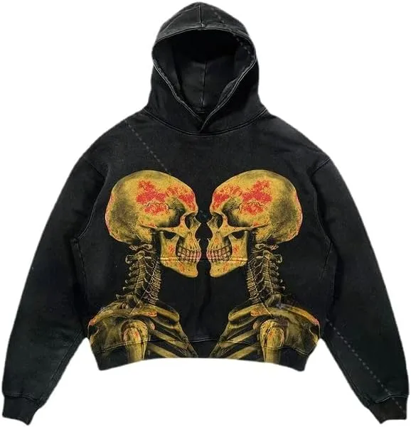 Obenie Halloween Y2K Hoodie Gothic Casual Alphabet Blast Print Pattern Skull Fashion Hoodie Men Harajuku Men Clothing