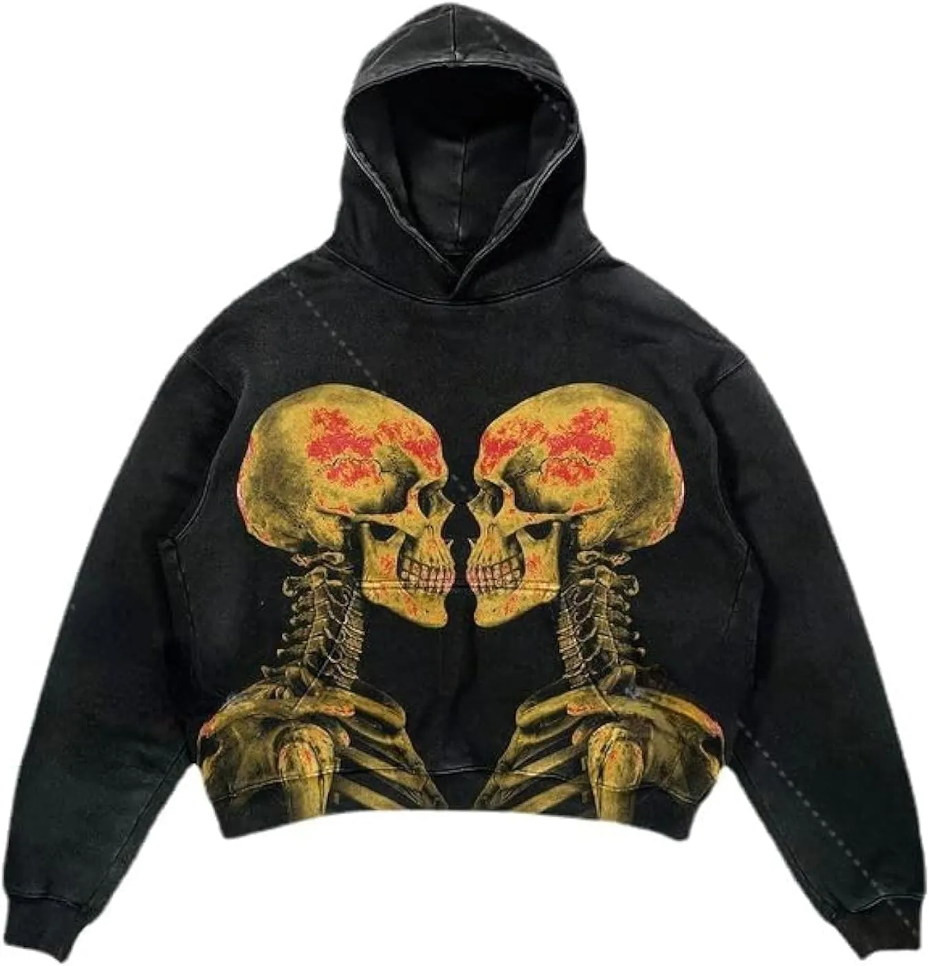 Obenie Halloween Y2K Hoodie Gothic Casual Alphabet Blast Print Pattern Skull Fashion Hoodie Men Harajuku Men Clothing