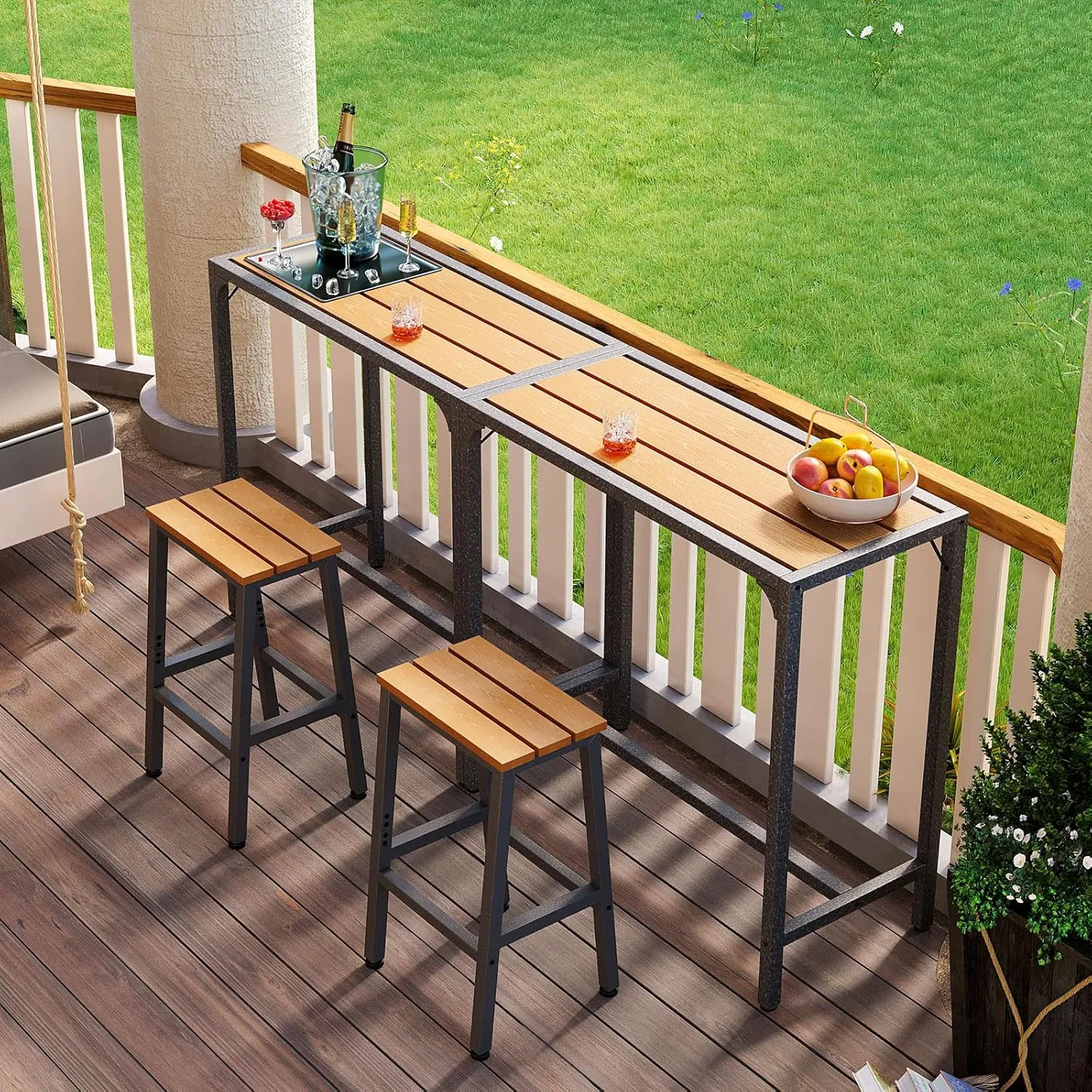ODK 39 Inch Outdoor Bar Table, Hot Tub Table, Patio Counter Bar Height Table with Weather Resistant Waterproof Top for Garden, Yard, Balcony, Poolside, Indoor (Yellow Teak)