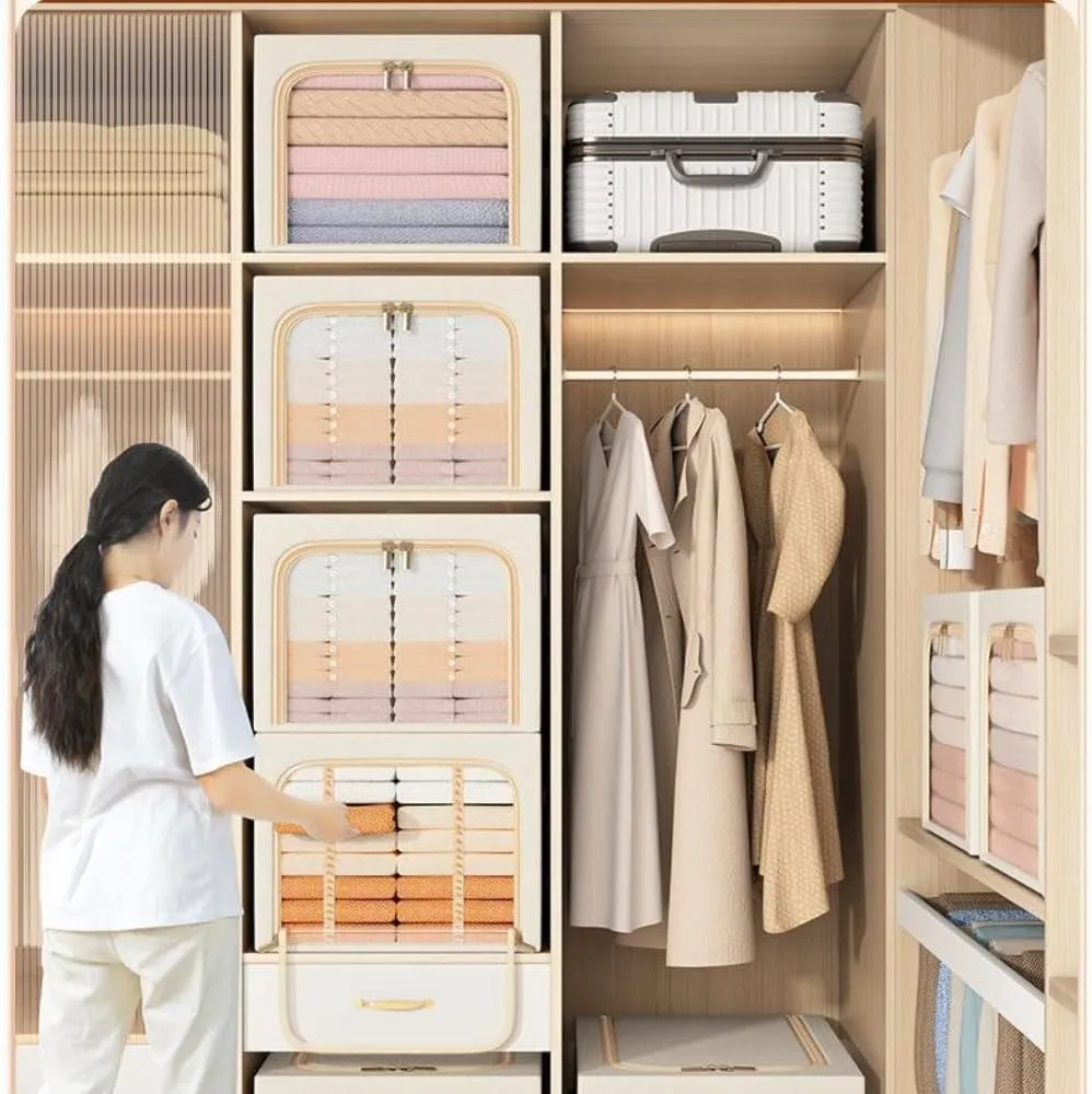 Organizer Foldable Oxford Fabric European Home Bedroom Clothing Storage Box Large Capacity Steel Frame Fabric Storage Box Multi purpose Organizing Box (Grey,56L)